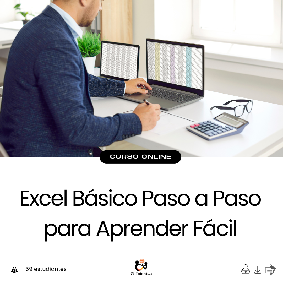 Pantalla con hoja de cálculo Excel abierta y guía paso a paso visible, ideal para principiantes