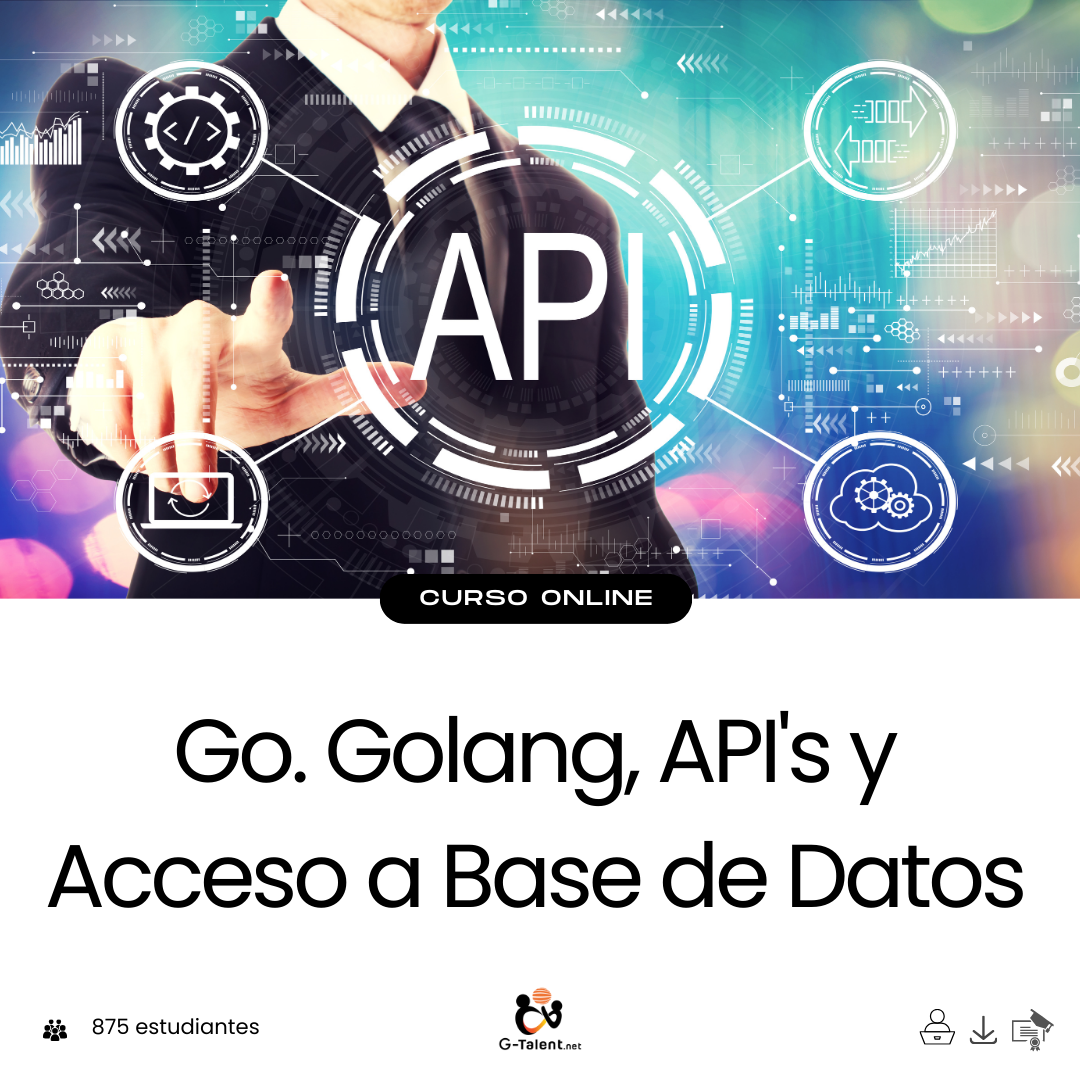 Editor de código mostrando un servidor API en Go con rutas RESTful y conexión activa a una base de datos relacional