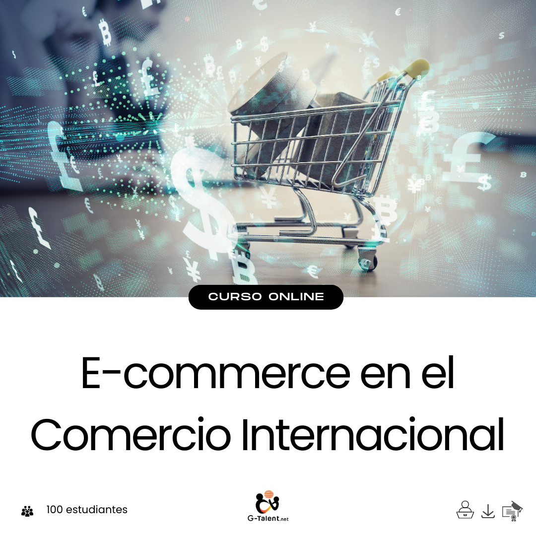 Persona gestionando tienda online con mapa mundial en pantalla, gráficos de ventas globales y paquetes listos para envío internacional