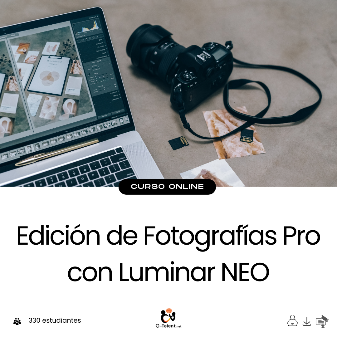 Fotografía en proceso de edición en Luminar Neo con ajustes de luz, color, cielo y enfoque aplicados en una interfaz moderna