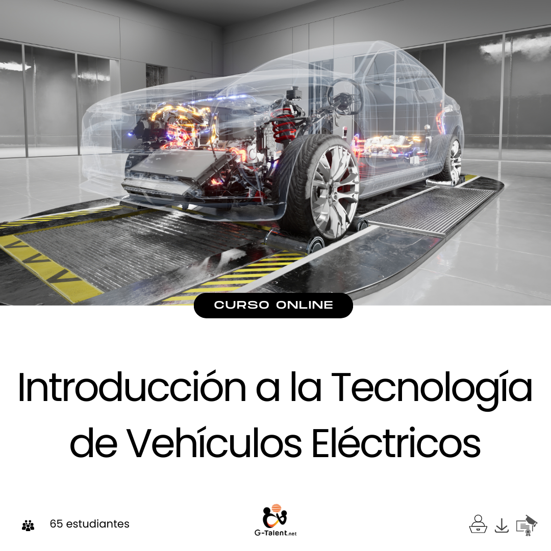 Vehículo eléctrico con capó abierto mostrando motor eléctrico, batería de alto voltaje y cable de carga conectado en estación