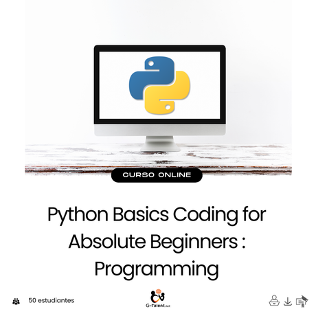 Editor de código mostrando comandos simples de Python como print, variables y bucles, diseñado para principiantes absolutos
