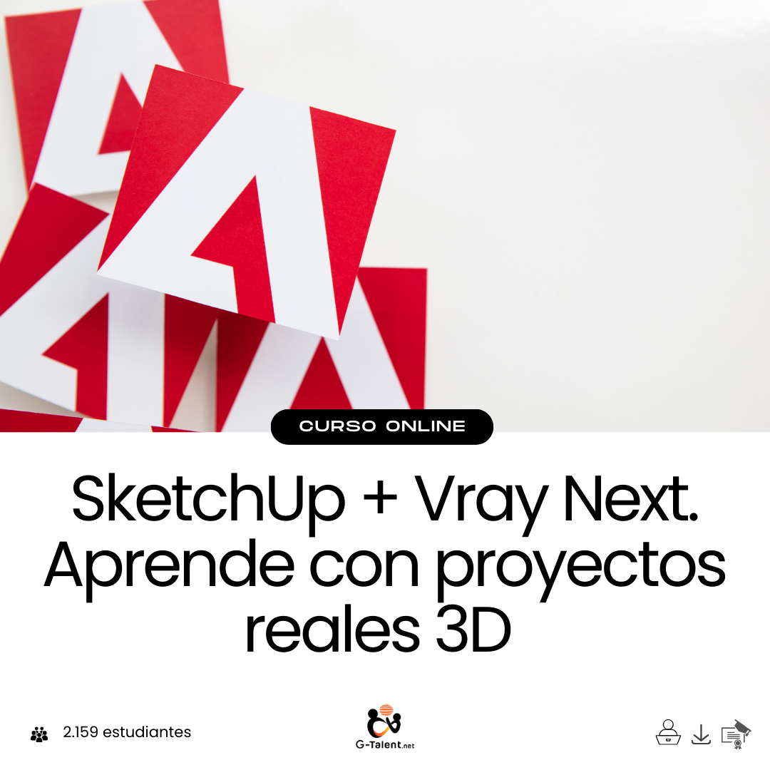 Modelo arquitectónico en 3D creado en SketchUp con renderizado realista en V-Ray, mostrando materiales, luces y sombras profesionales