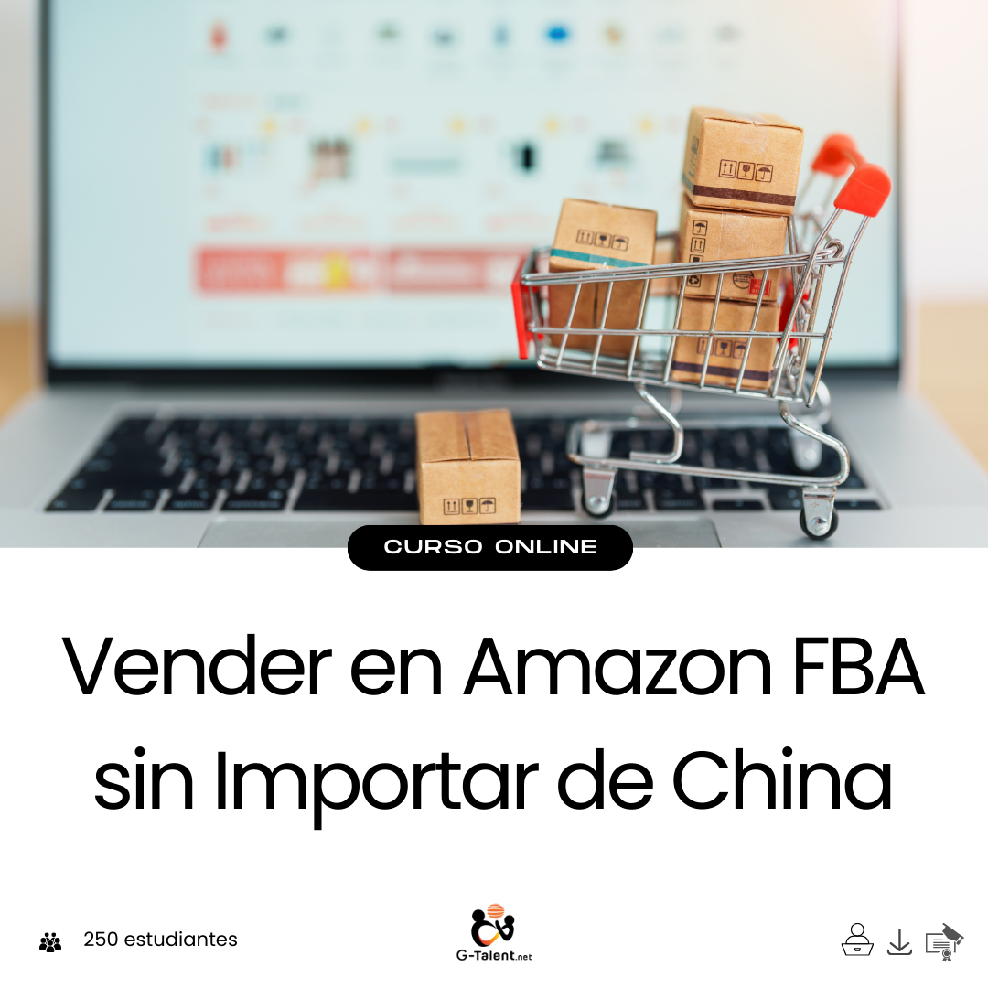 Emprendedor trabajando desde laptop con pantalla de Amazon Seller Central, cajas listas para envío y mapa local de distribución