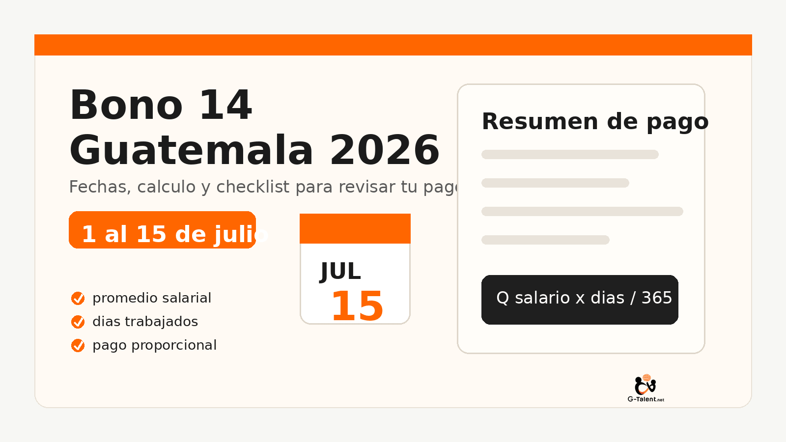 Bono 14 en Guatemala 2026: fechas, cálculo y checklist para revisar tu pago - G-Talent.Net