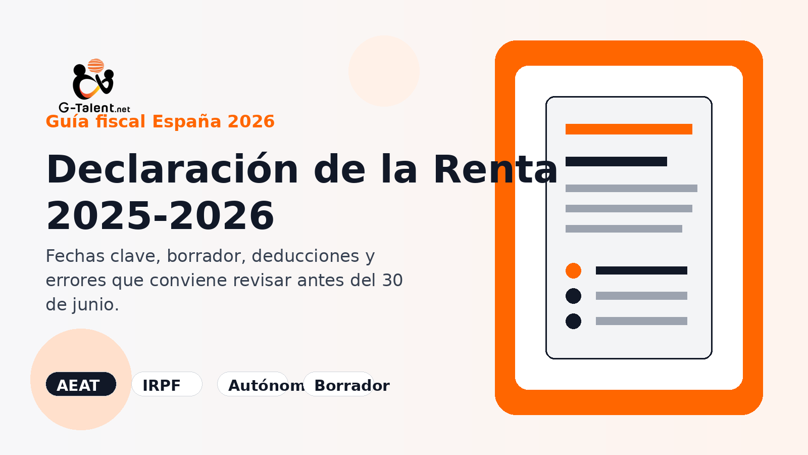 Declaración de la Renta 2025-2026 en España: fechas, borrador y errores a revisar - G-Talent.Net