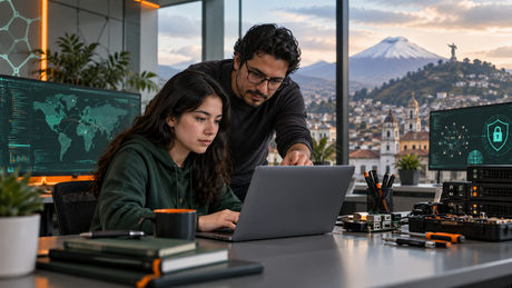 Jóvenes profesionales ecuatorianos desarrollan un proyecto de ciberseguridad en un laboratorio