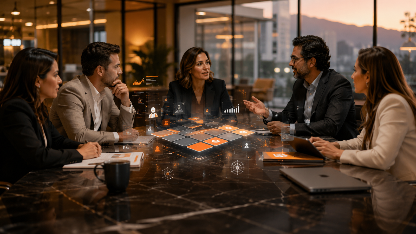 Lideres de empresa en Mexico revisando brechas digitales, IA y productividad