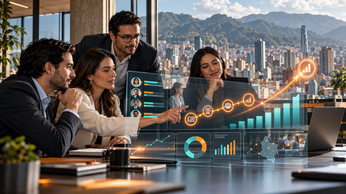 Equipo de Recursos Humanos midiendo el ROI de la capacitación en Colombia durante 2026