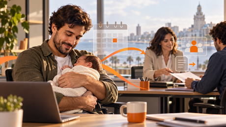 Profesional de Recursos Humanos organizando una licencia por paternidad de 20 días en Uruguay