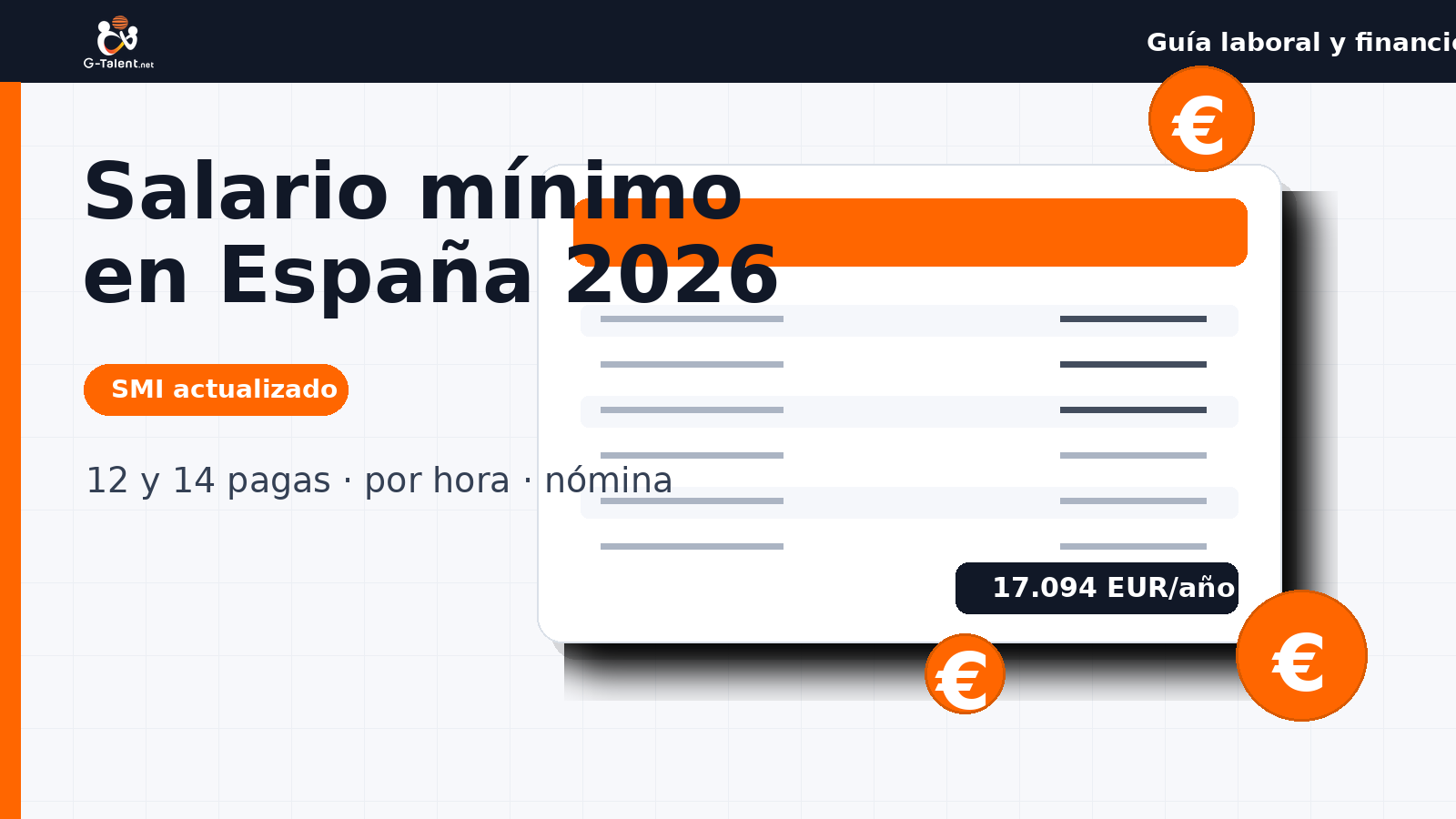 Guía del salario mínimo en España 2026 con nómina, euros y referencia al SMI actualizado