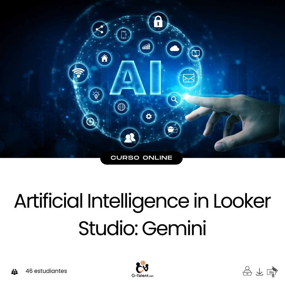 Looker Studio dashboard with AI-generated charts and Gemini assistant providing automatic data summaries and business insights