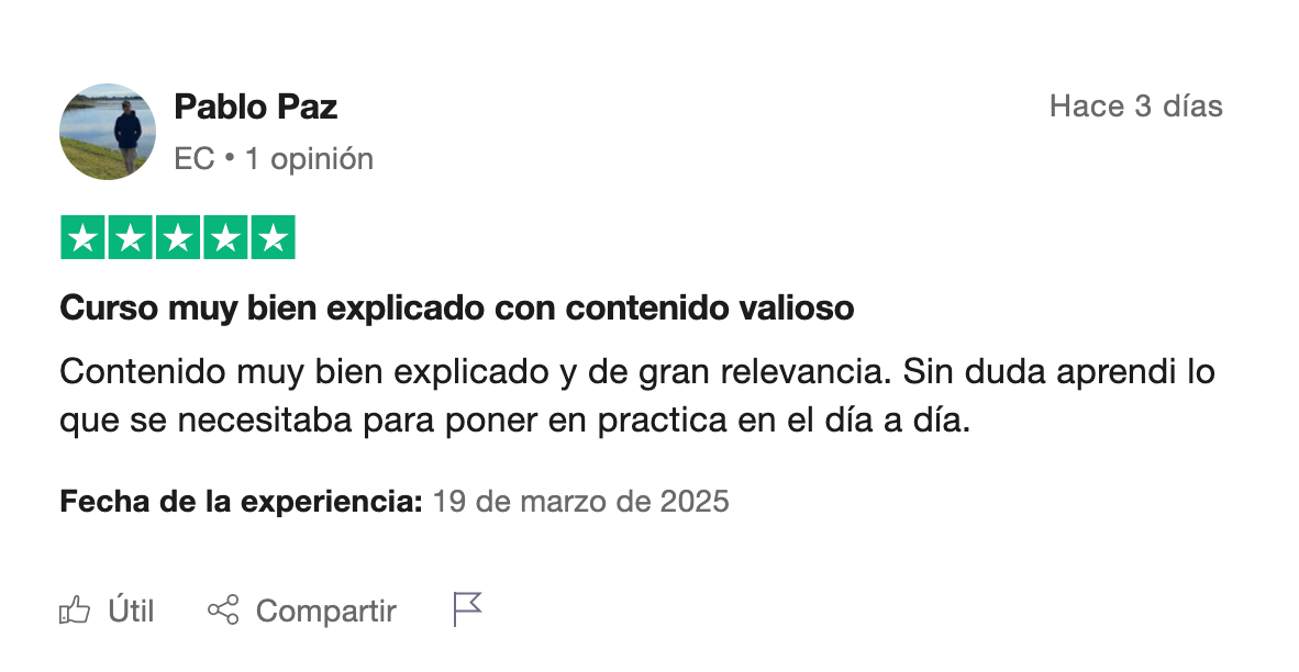 Opinión de un estudiante de G-Talent en Trustpilot, 2 de 6