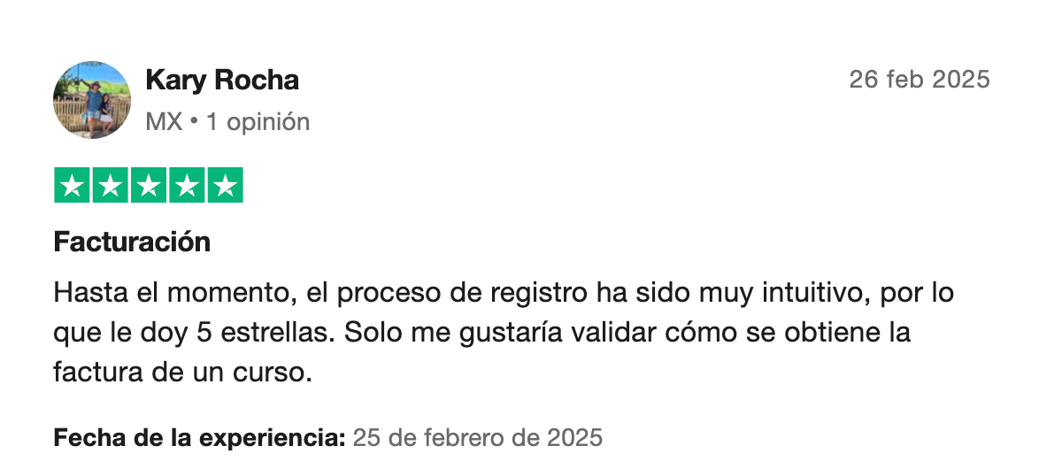 Opinión de un estudiante de G-Talent en Trustpilot, 3 de 6