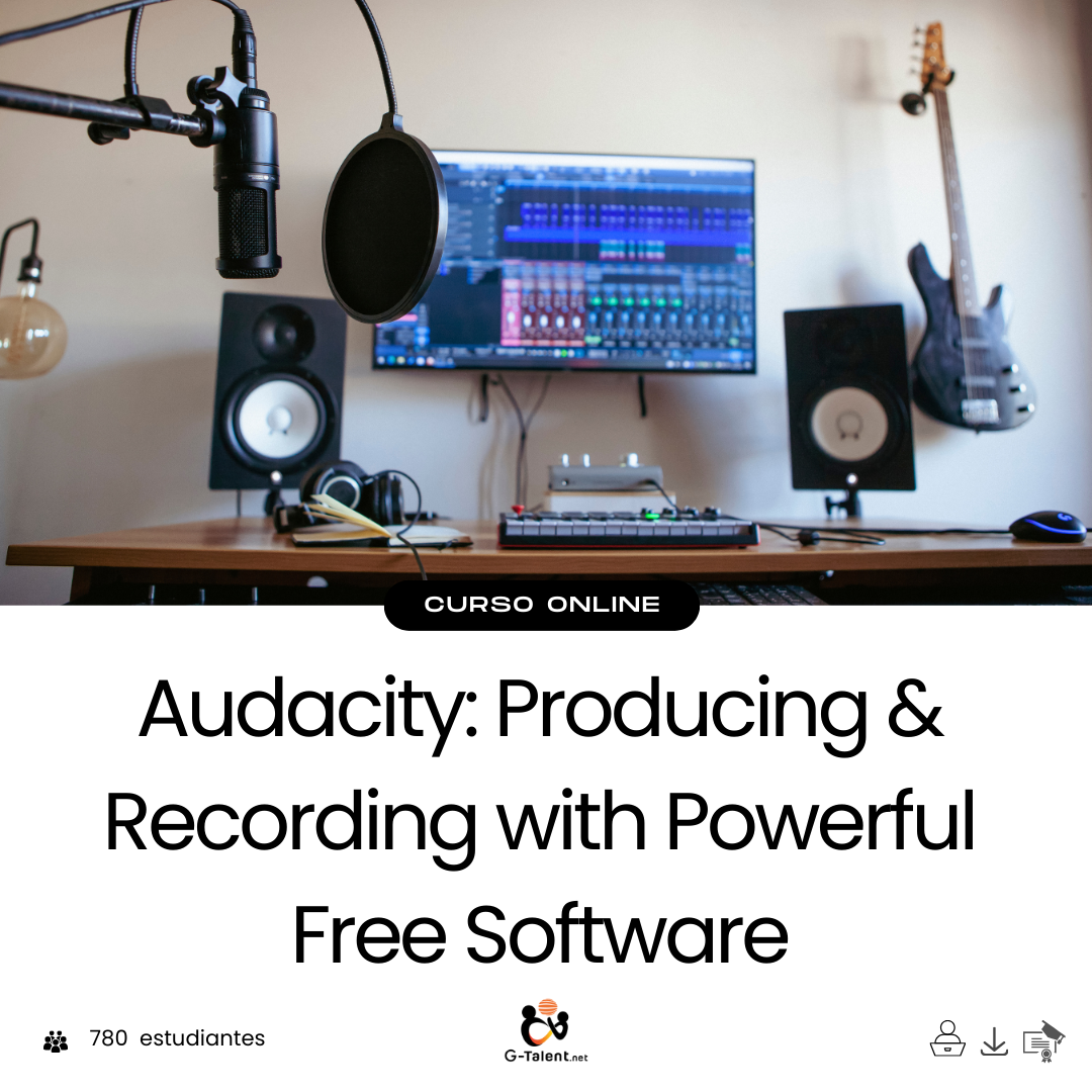 Interfaz de Audacity abierta con pista de audio en edición y micrófono conectado
