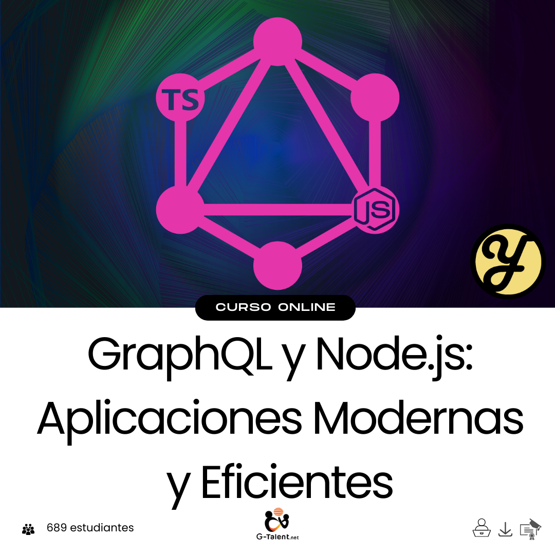 Editor de código mostrando una API construida con Node.js y GraphQL, consultas activas en GraphQL Playground y esquemas definidos