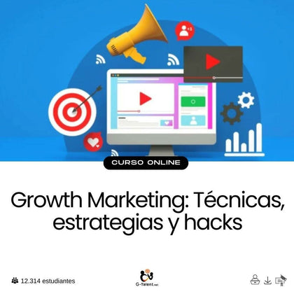 Gráfica de crecimiento con datos, embudos de conversión y paneles de métricas junto a estrategias aplicadas en marketing digital