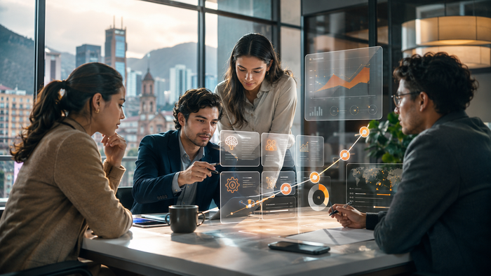 Profesionales en Colombia desarrollando habilidades laborales para 2026 con apoyo de herramientas digitales e inteligencia artificial
