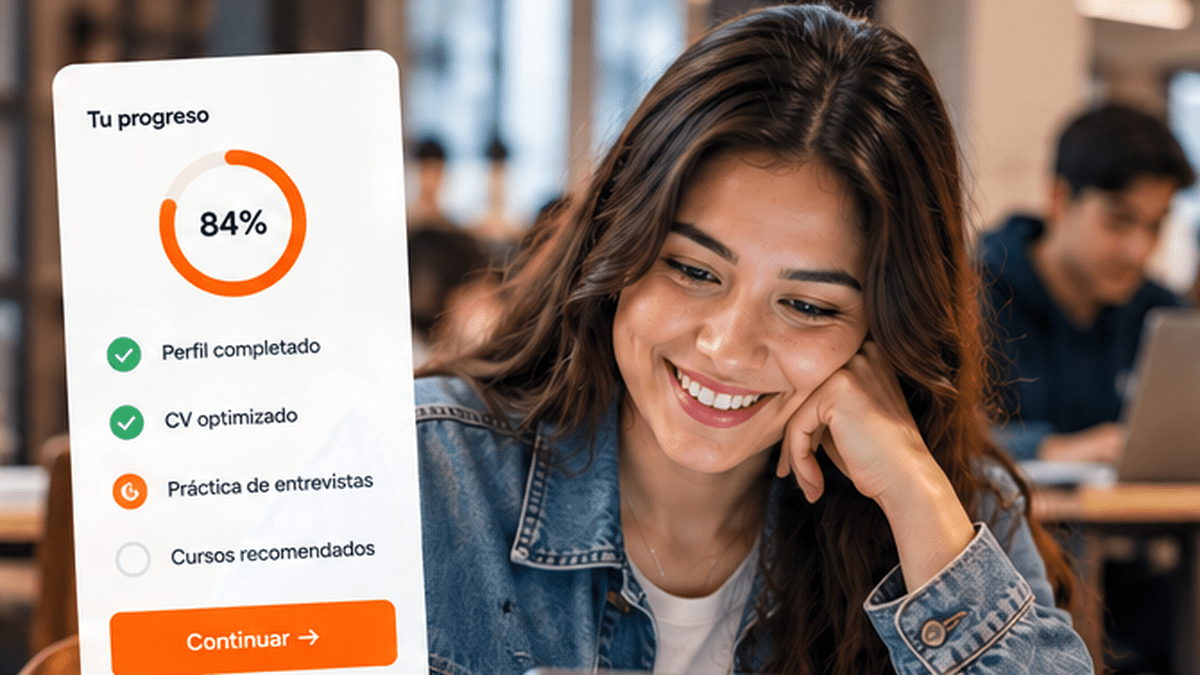 Profesional revisando su perfil y progreso de carrera